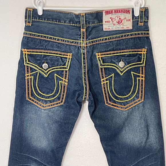 True Religion Vintage Y2K Mens Jeans 34x34 Yellow/Orange Stitching Flap Pocket - Picture 3 of 16